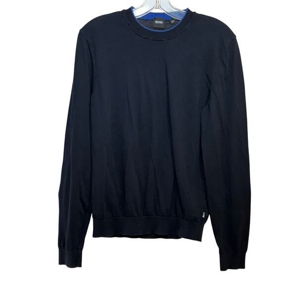 BOSS Hugo Boss Fabello Light Cotton Pullover Sweater LS Mens Medium Black Cotton - Picture 1 of 5